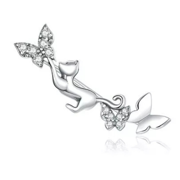 New Silver Cat and Butterfly Earrings - Picture 2 of 5